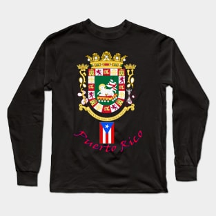 Coat of Arms for Puerto Rico- Red Lettering Long Sleeve T-Shirt